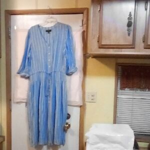 Lane Bryant Blue and White/Blue Striped Long Sleeve Dress
